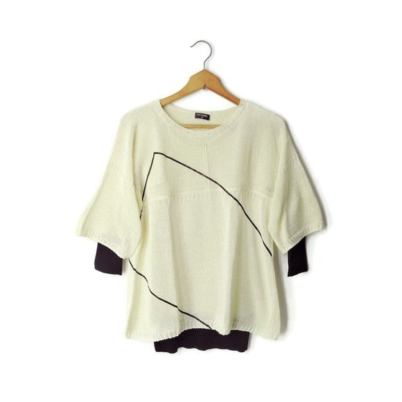 CHANEL 2pc twinset sweater set Ivory Black CC logo 2012 Spring Collection - Picture 1 of 14